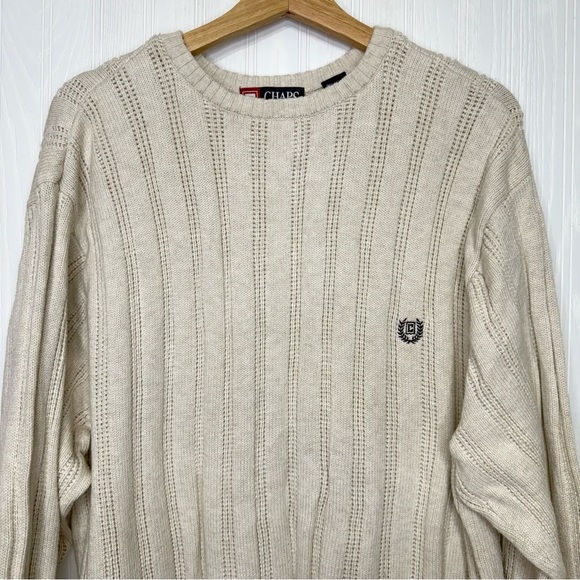 Chaps cream crewneck cable knit long sleeve sweater with logo size XL - Picture 2 of 10